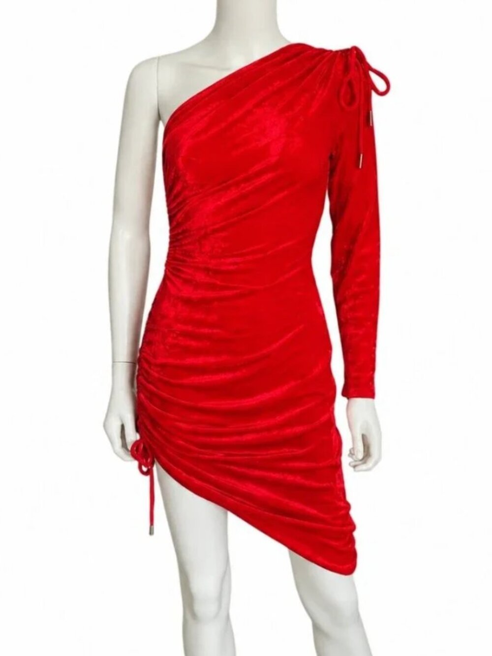 MONSE | FW20 Runway Look 25 Red Velvet One Shoulder Ruched Mini Dress US 2